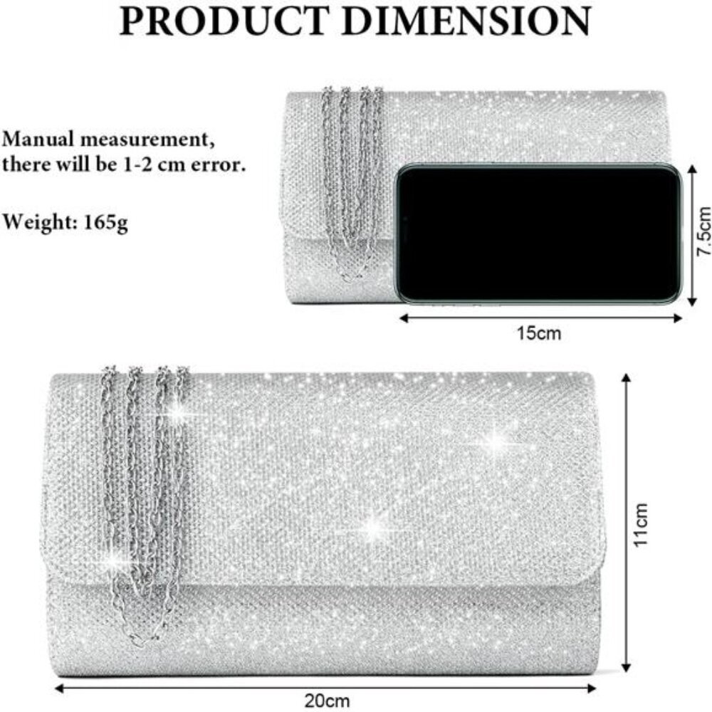 Clutch Purse, Evening Bag for Women Zipper Shoulder Bag for Wedding and Party - Picture 2 of 8